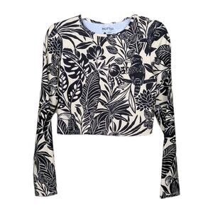 MOTT50 Coco Crew Neck Long Sleeve Rash Guard Black White Print Women's Small